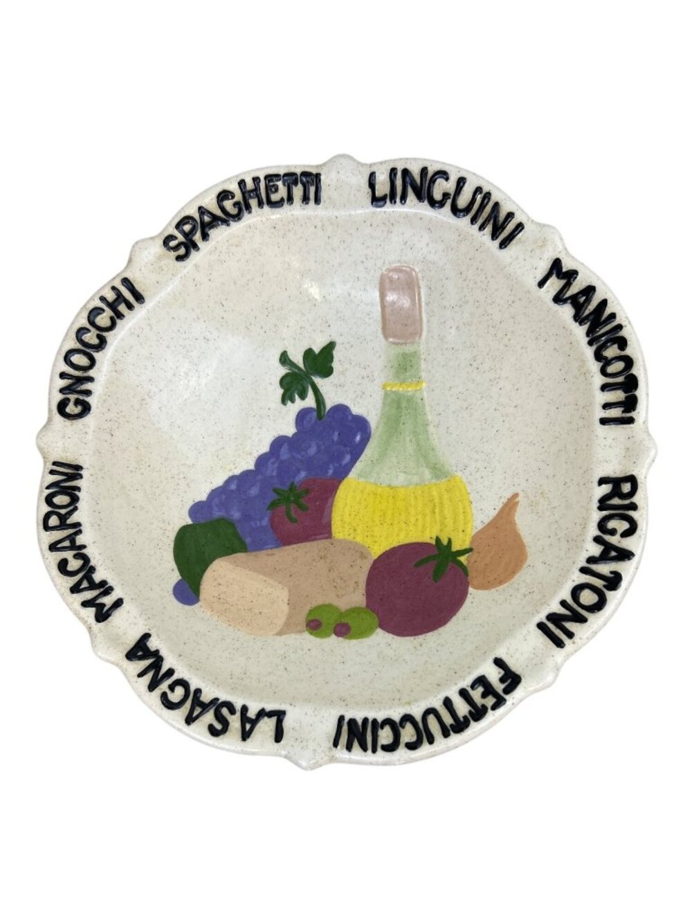 Vtg Italian Pasta Serving Platter 13.5" Hand Painted Tuscan Ceramic Wine Grapes